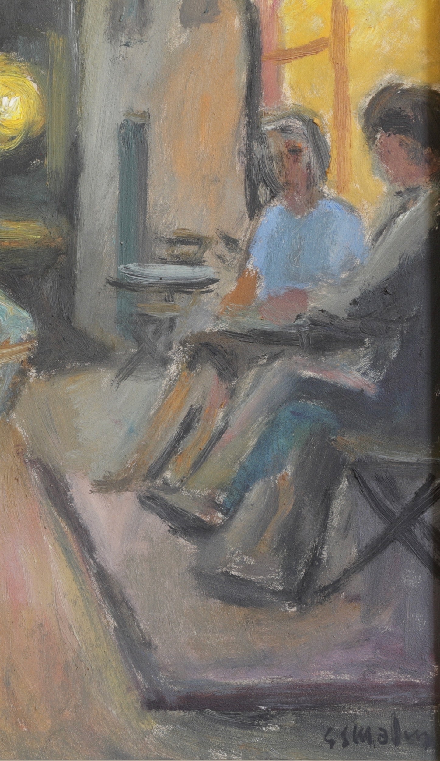 Mid Century 1950's Original Sidewalk Cafe Oil Painting