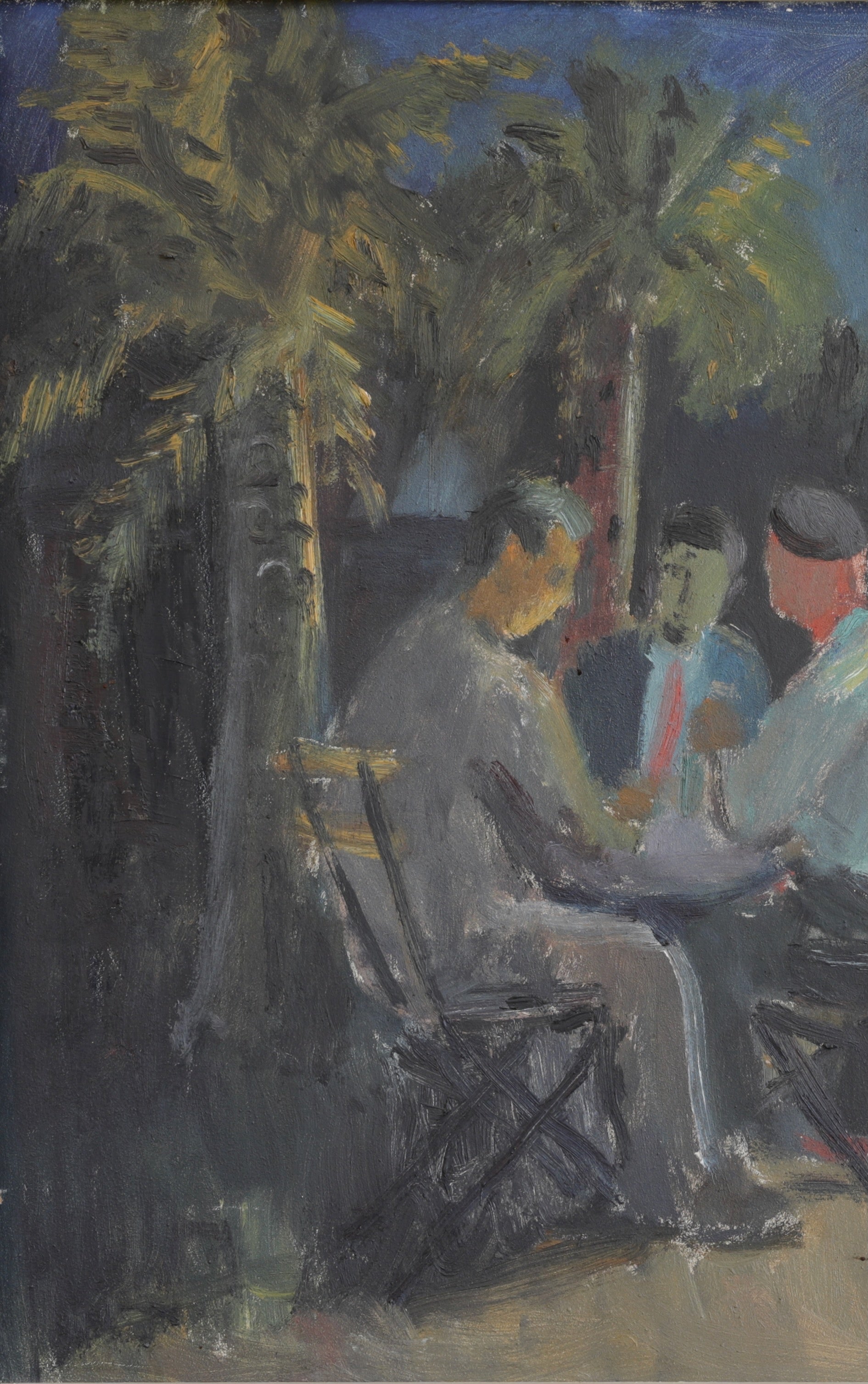 Mid Century 1950's Original Sidewalk Cafe Oil Painting