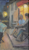 Load image into Gallery viewer, Mid Century 1950's Original Sidewalk Cafe Oil Painting
