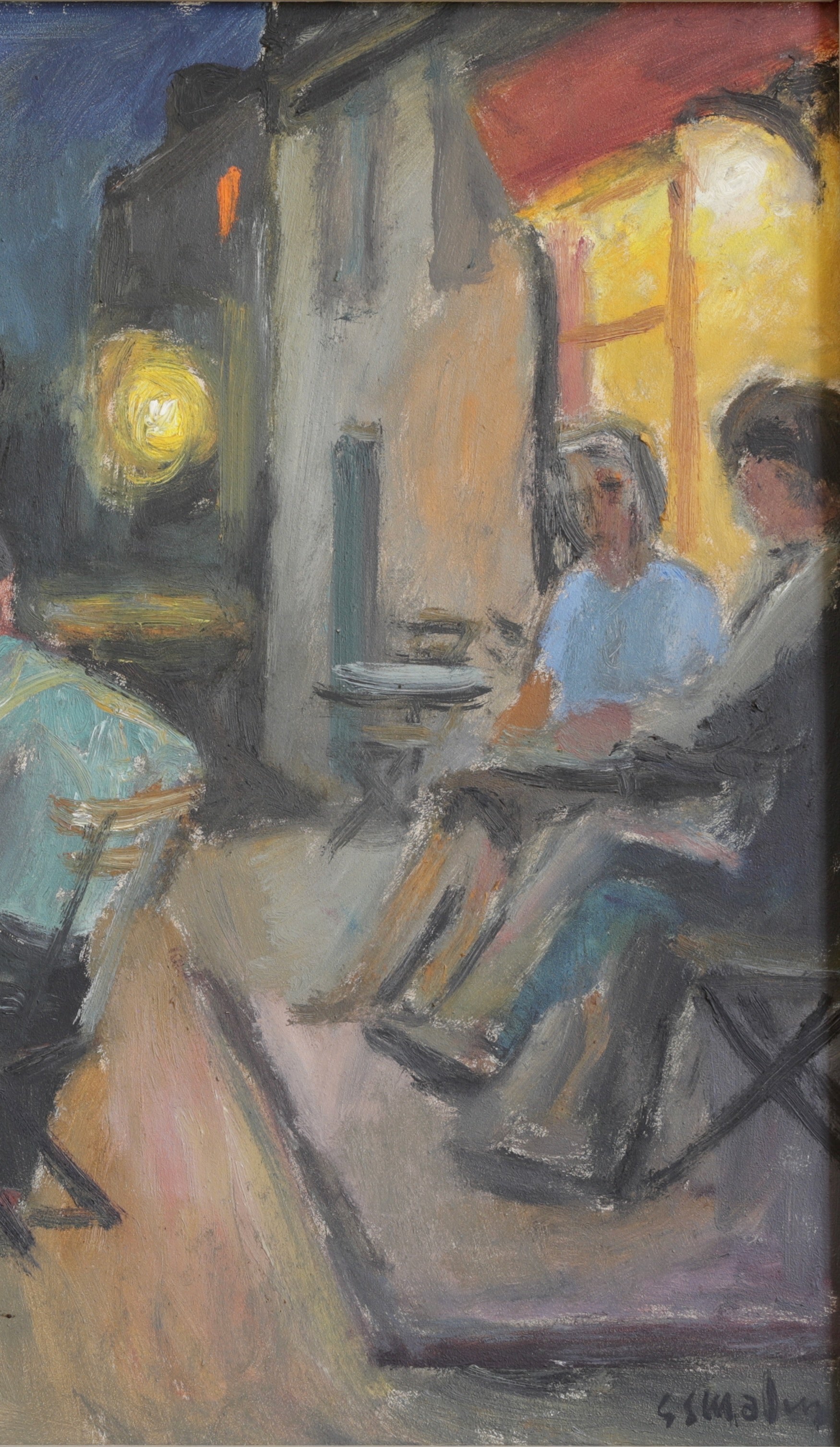 Mid Century 1950's Original Sidewalk Cafe Oil Painting