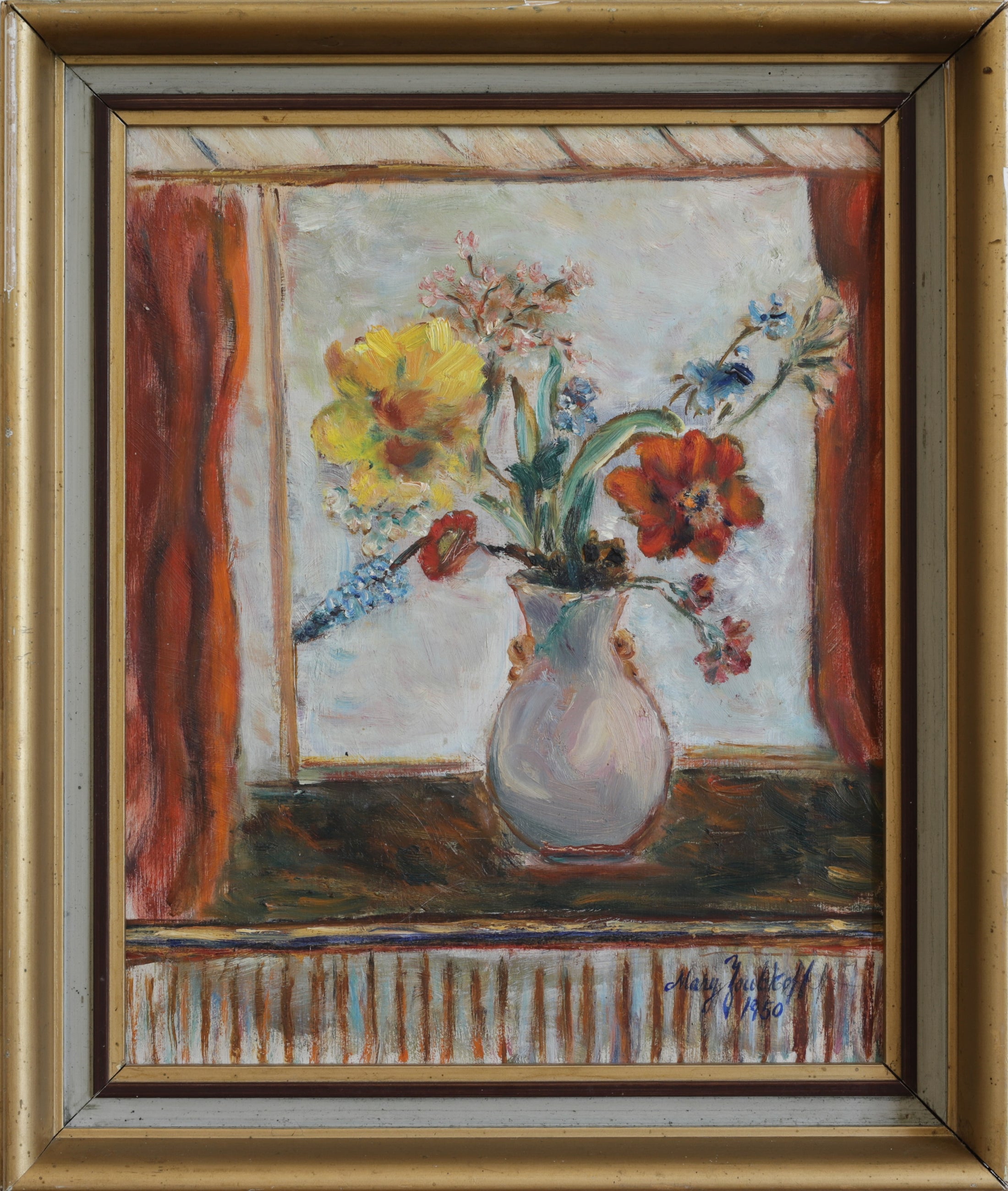Vintage Art Room Floral Still Life Oil Painting From Sweden