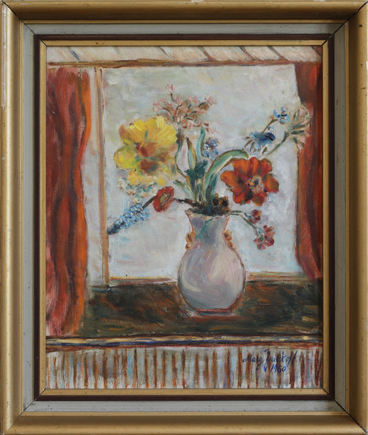 Vintage Art Room Floral Still Life Oil Painting From Sweden