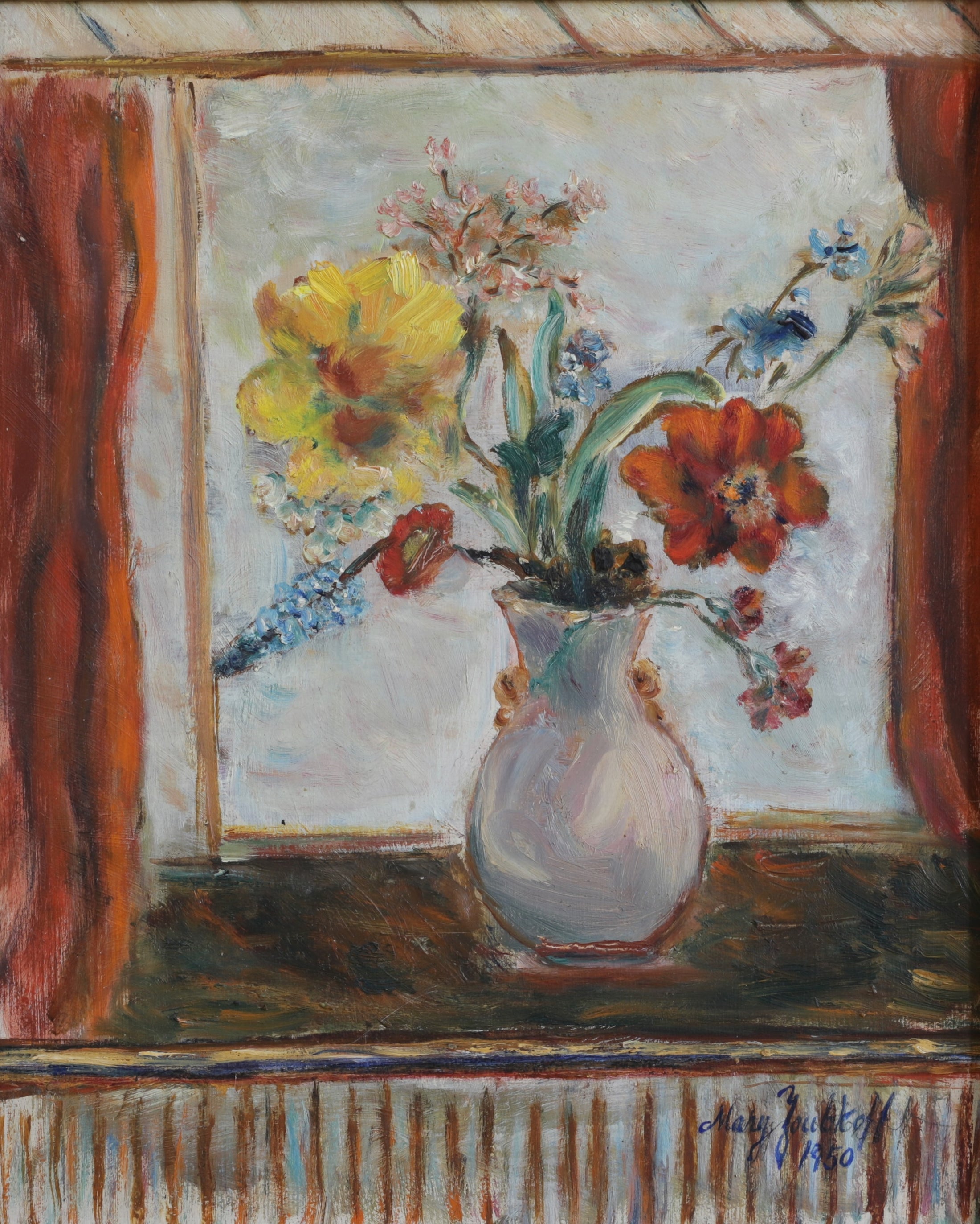 Vintage Art Room Floral Still Life Oil Painting From Sweden
