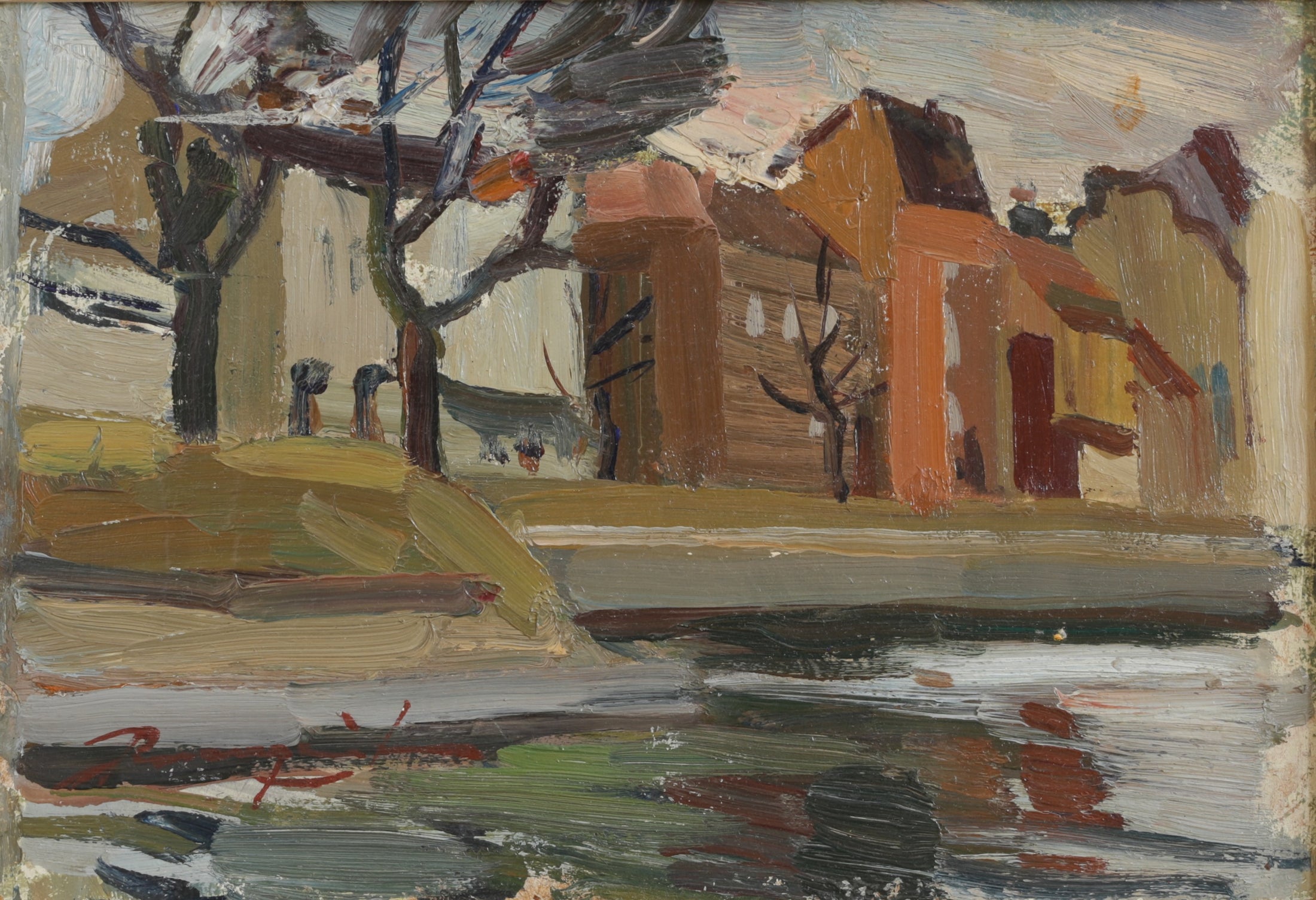 Original Mid Century Vintage Landscape Oil Painting