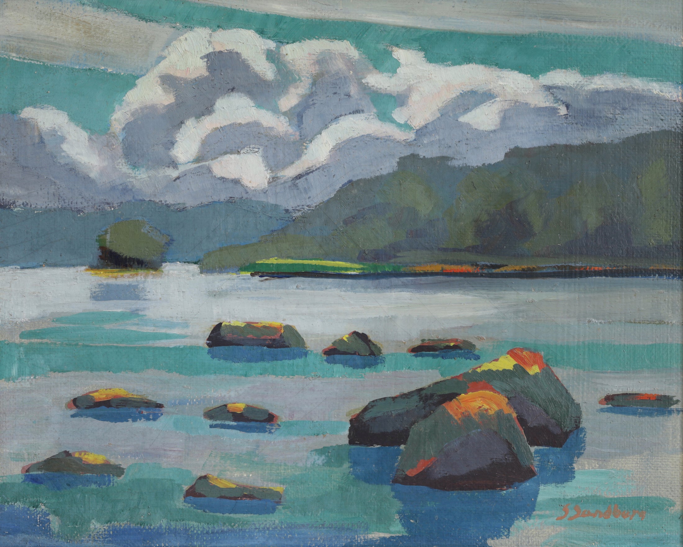 Vintage Mid Century Oil Painting From Sweden by S Sandberg