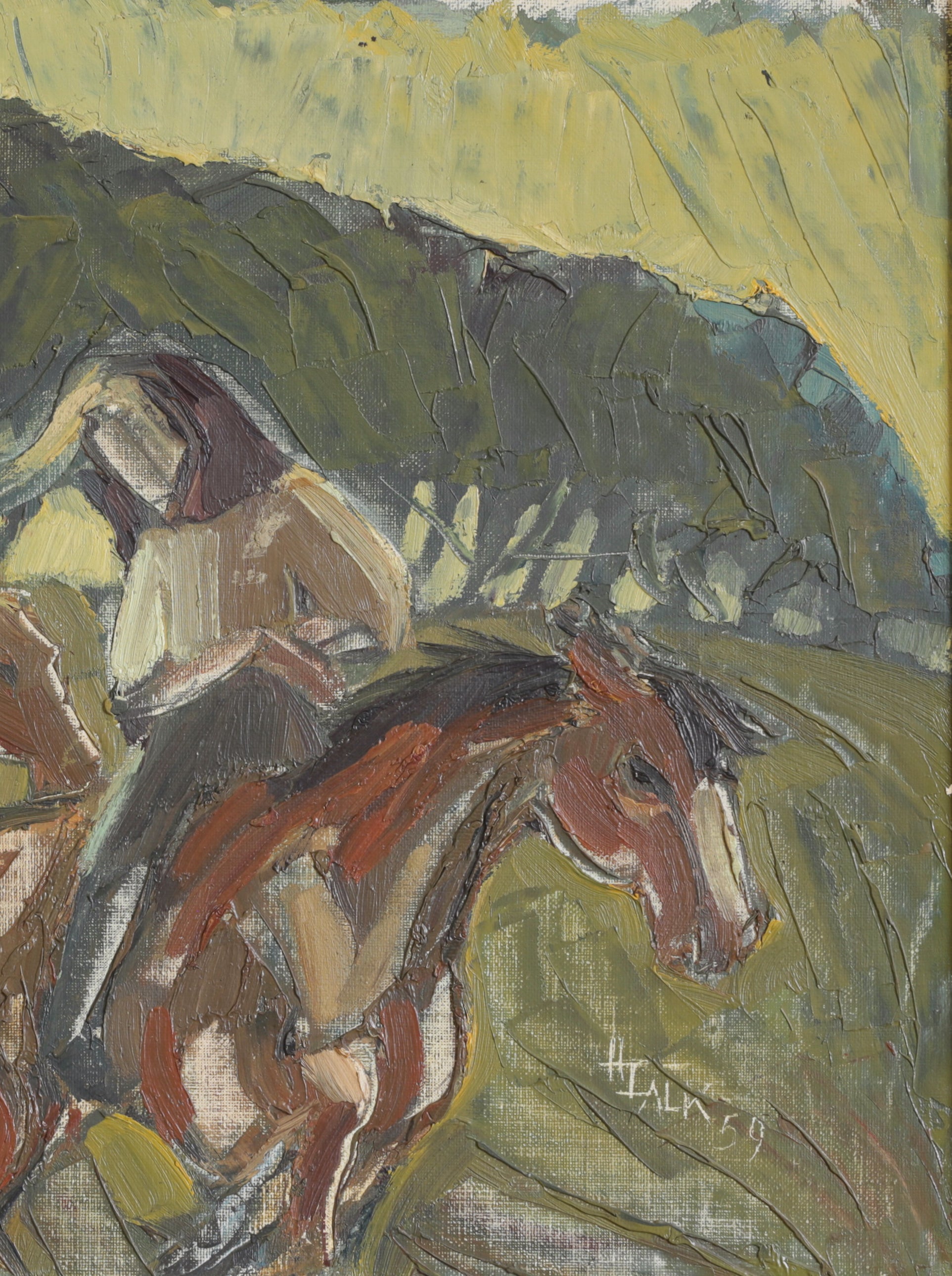 Vintage Art Mid Century Original Oil Painting Landscape from Sweden 1959