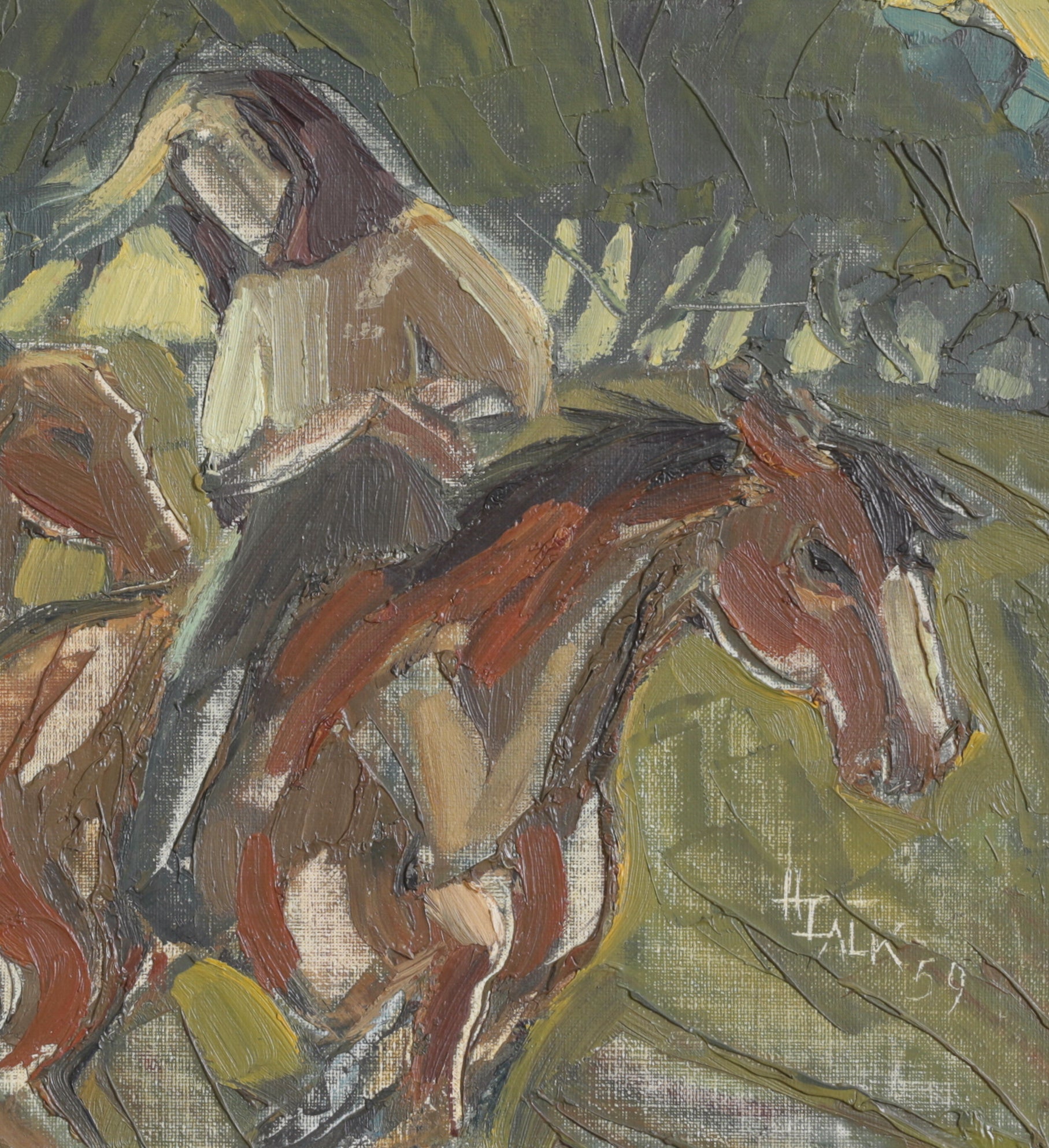 Vintage Art Mid Century Original Oil Painting Landscape from Sweden 1959