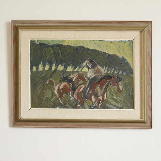 Vintage Art Mid Century Original Oil Painting Landscape from Sweden 1959