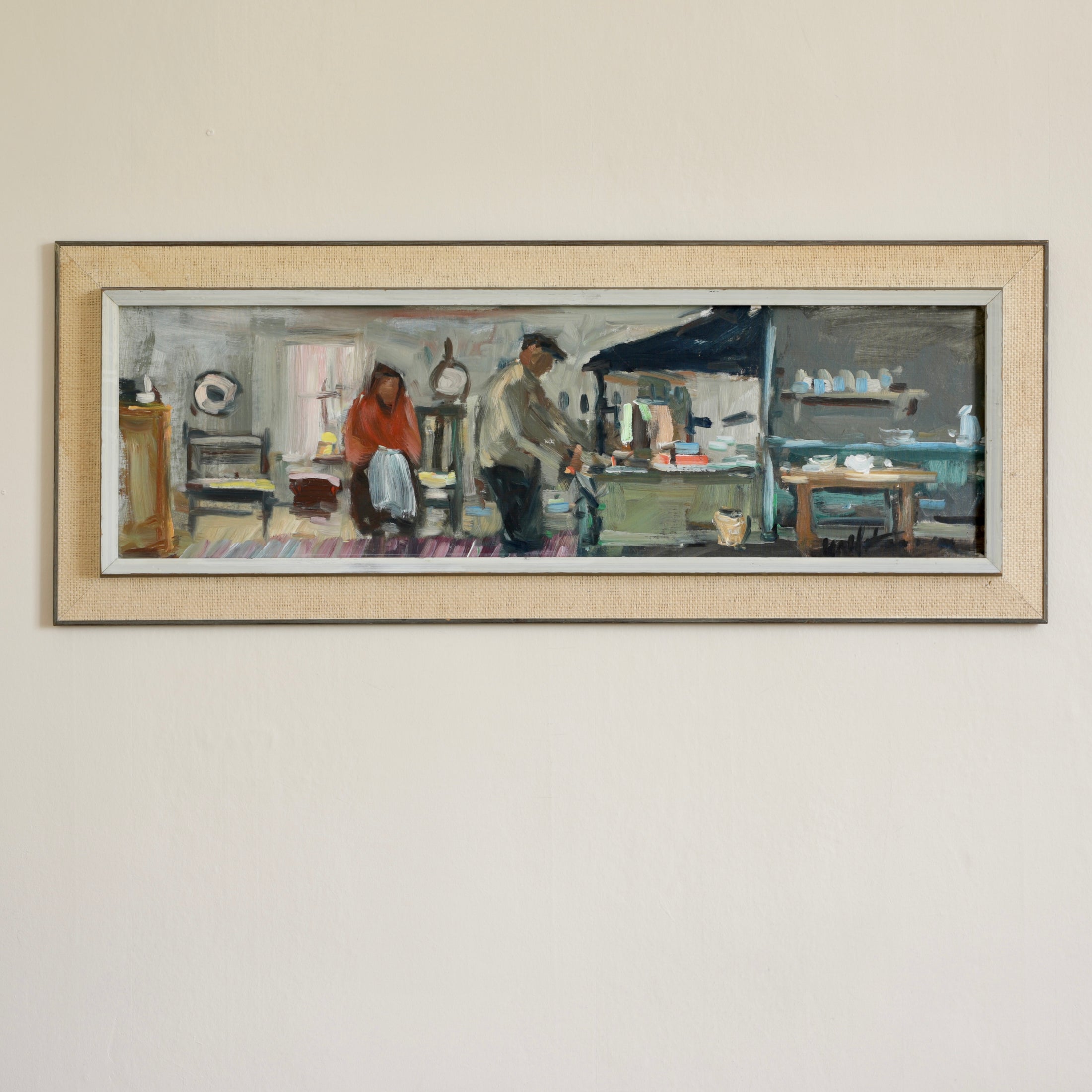 Vintage Mid Century Interior Oil Painting from Sweden