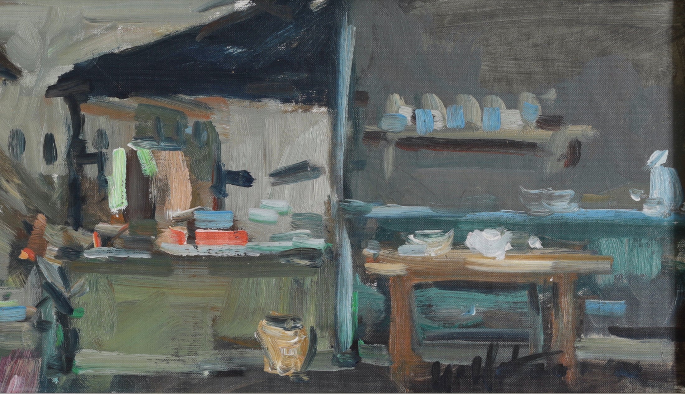 Vintage Mid Century Interior Oil Painting from Sweden