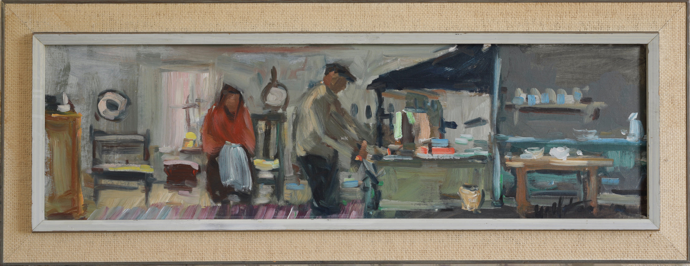 Vintage Mid Century Interior Oil Painting from Sweden