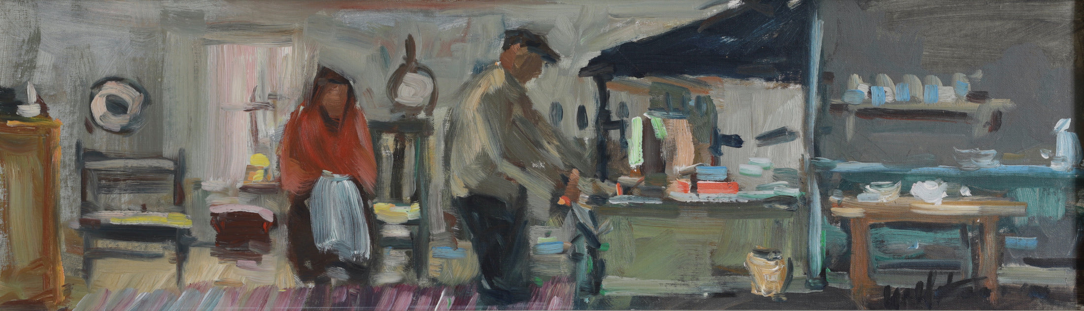 Vintage Mid Century Interior Oil Painting from Sweden