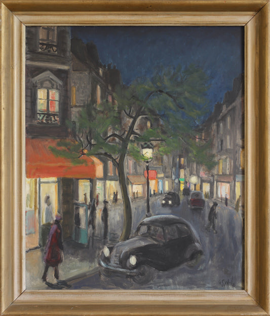 Mid Century Original Parisian Cityscape Oil Painting from Sweden 1940's