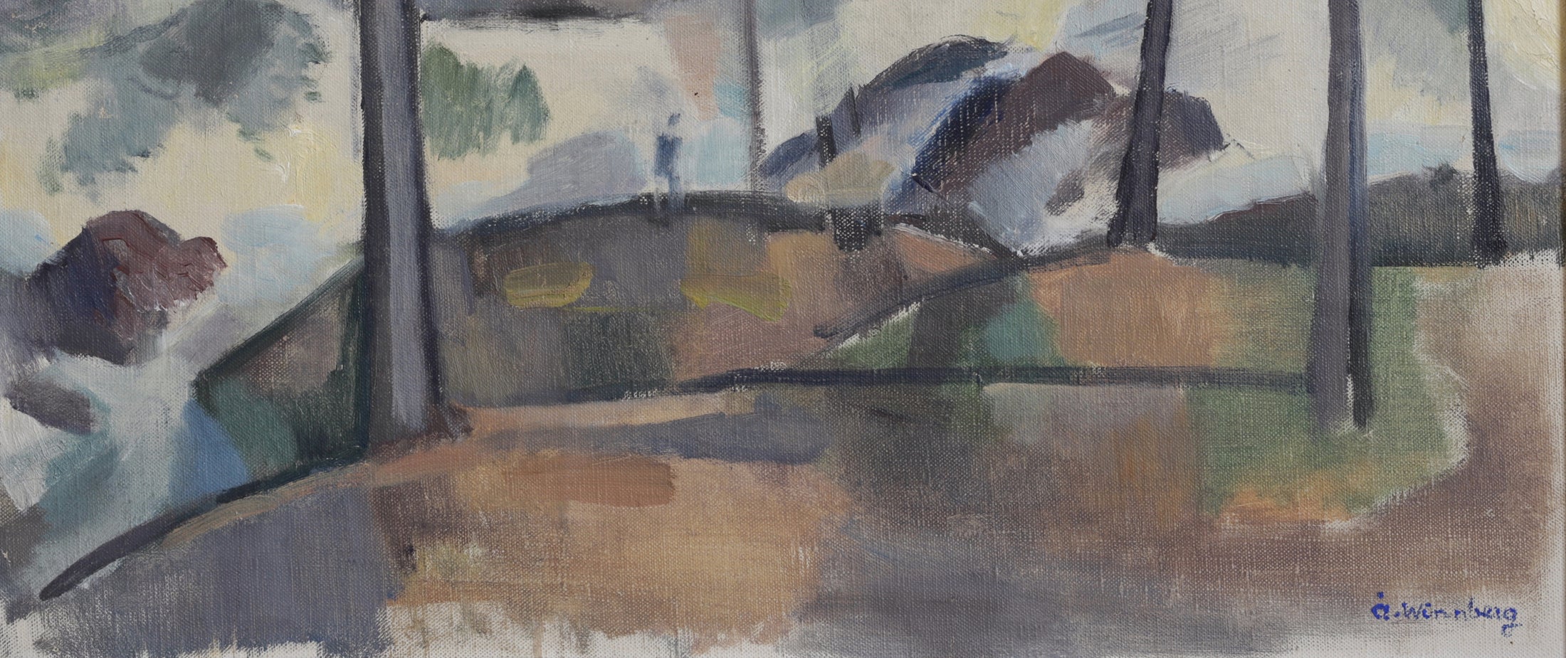 Vintage Mid Century Original Landscape Oil Painting from Sweden