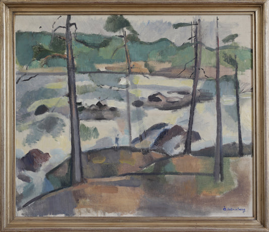 Vintage Mid Century Original Landscape Oil Painting from Sweden