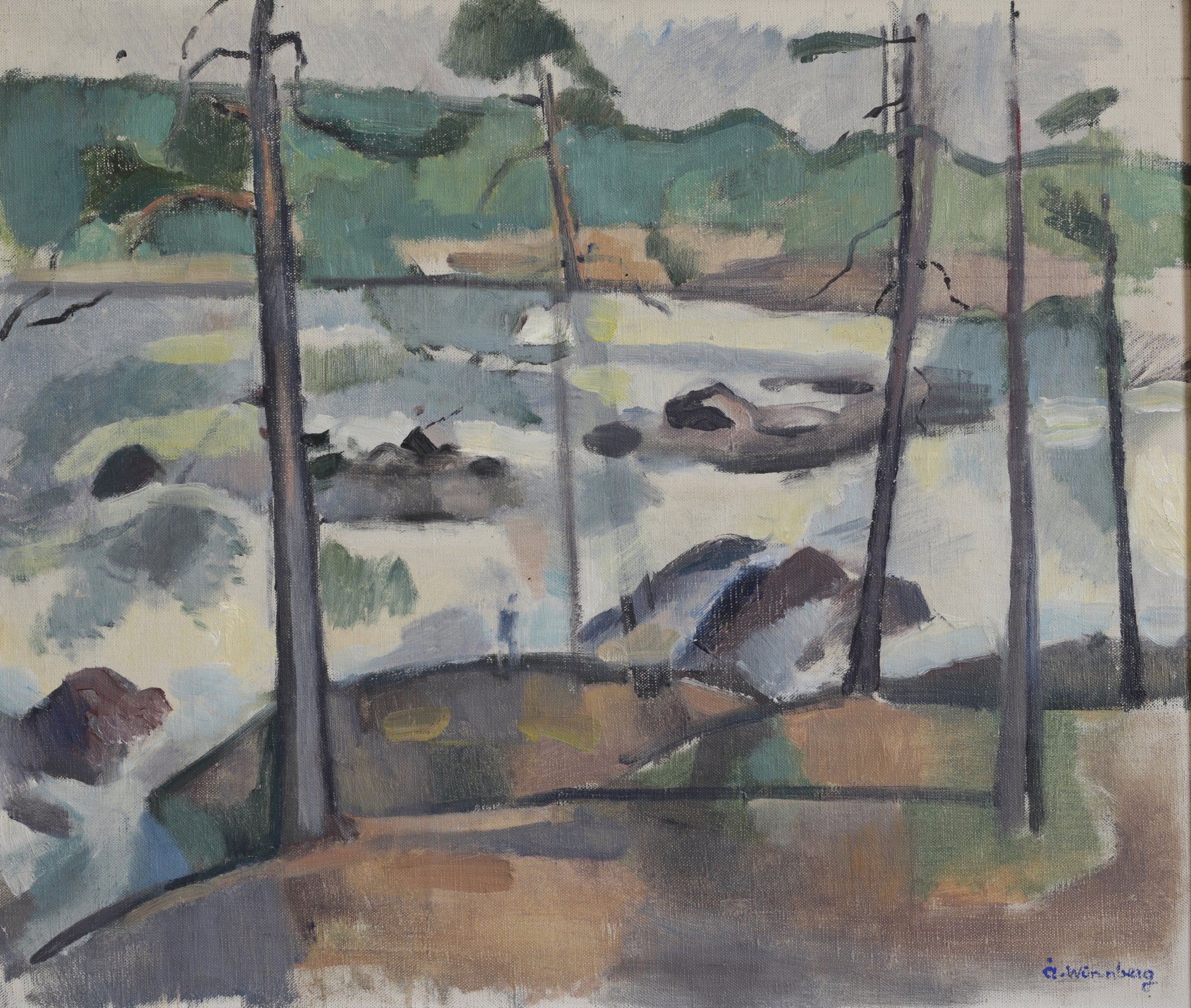 Vintage Mid Century Original Landscape Oil Painting from Sweden