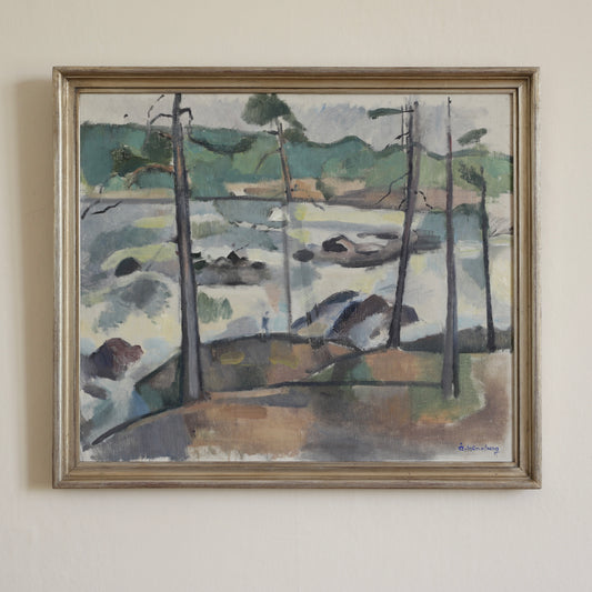 Vintage Mid Century Original Landscape Oil Painting from Sweden