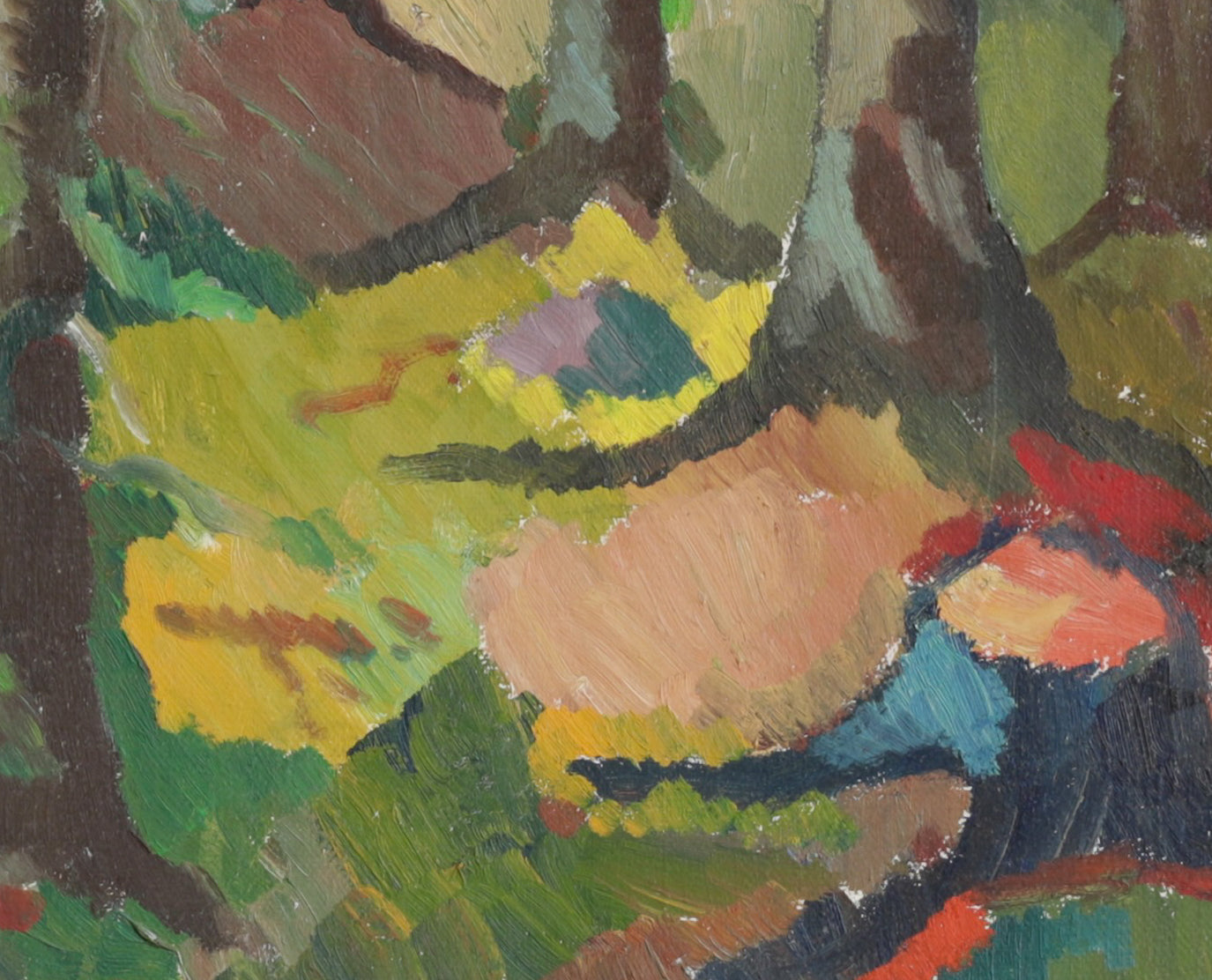 1940's Mid Century Oil Painting of Colorful Woods from Sweden