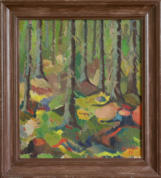 1940's Mid Century Oil Painting of Colorful Woods from Sweden