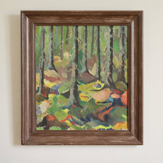 1940's Mid Century Oil Painting of Colorful Woods from Sweden