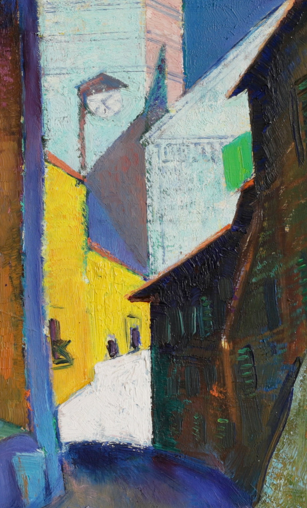 1950's Vintage Art Original Cityscape Oil Painting from Sweden