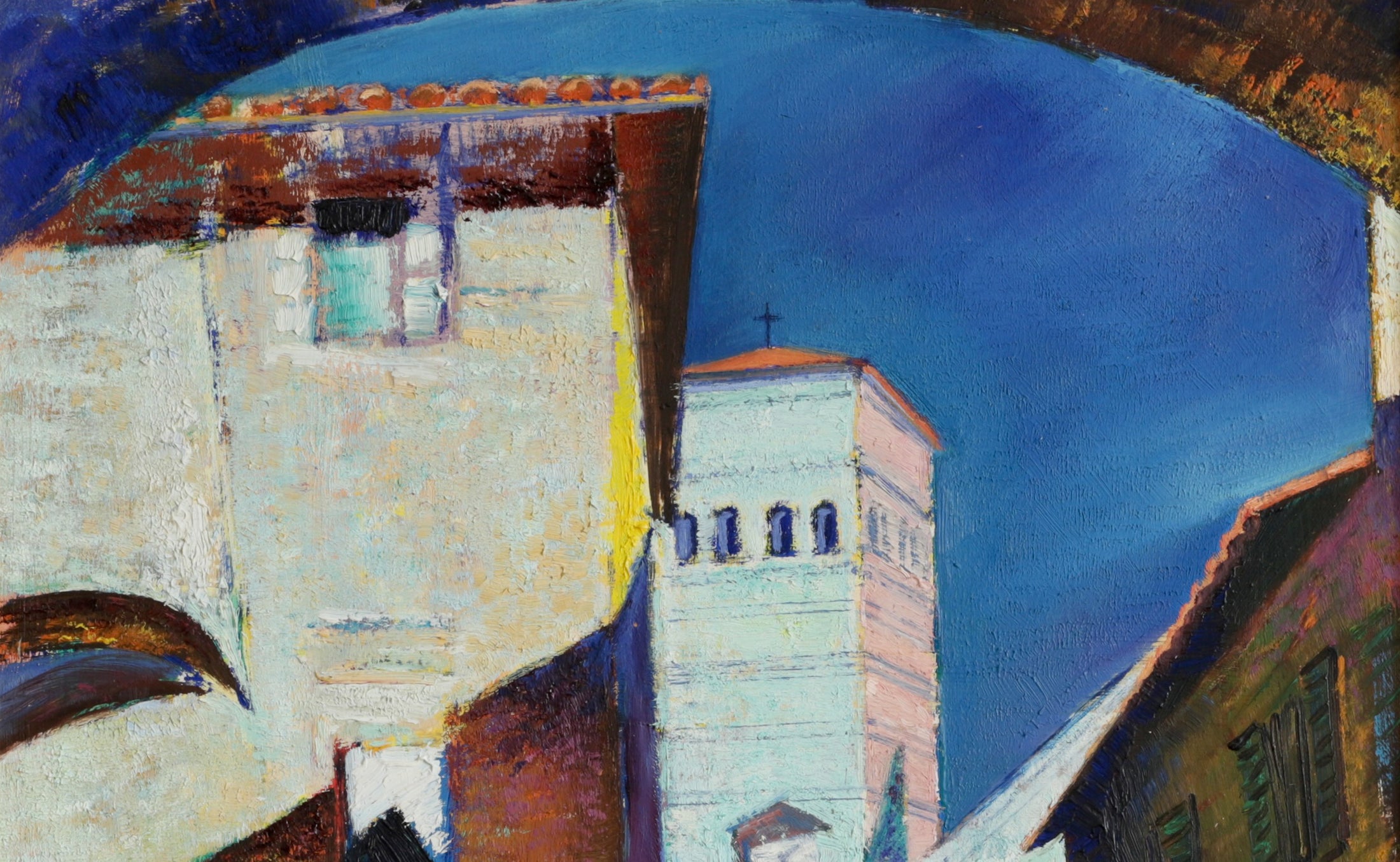 1950's Vintage Art Original Cityscape Oil Painting from Sweden