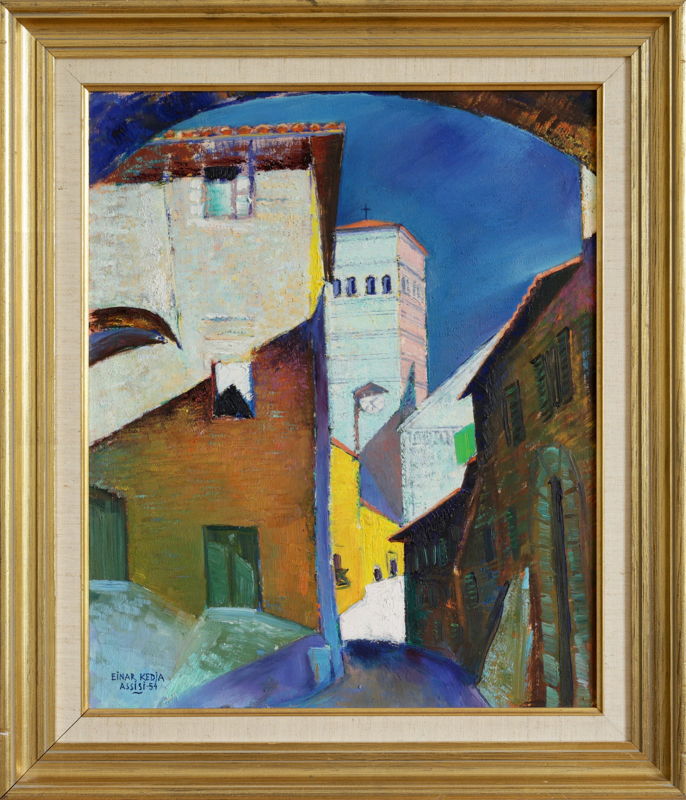 1950's Vintage Art Original Cityscape Oil Painting from Sweden