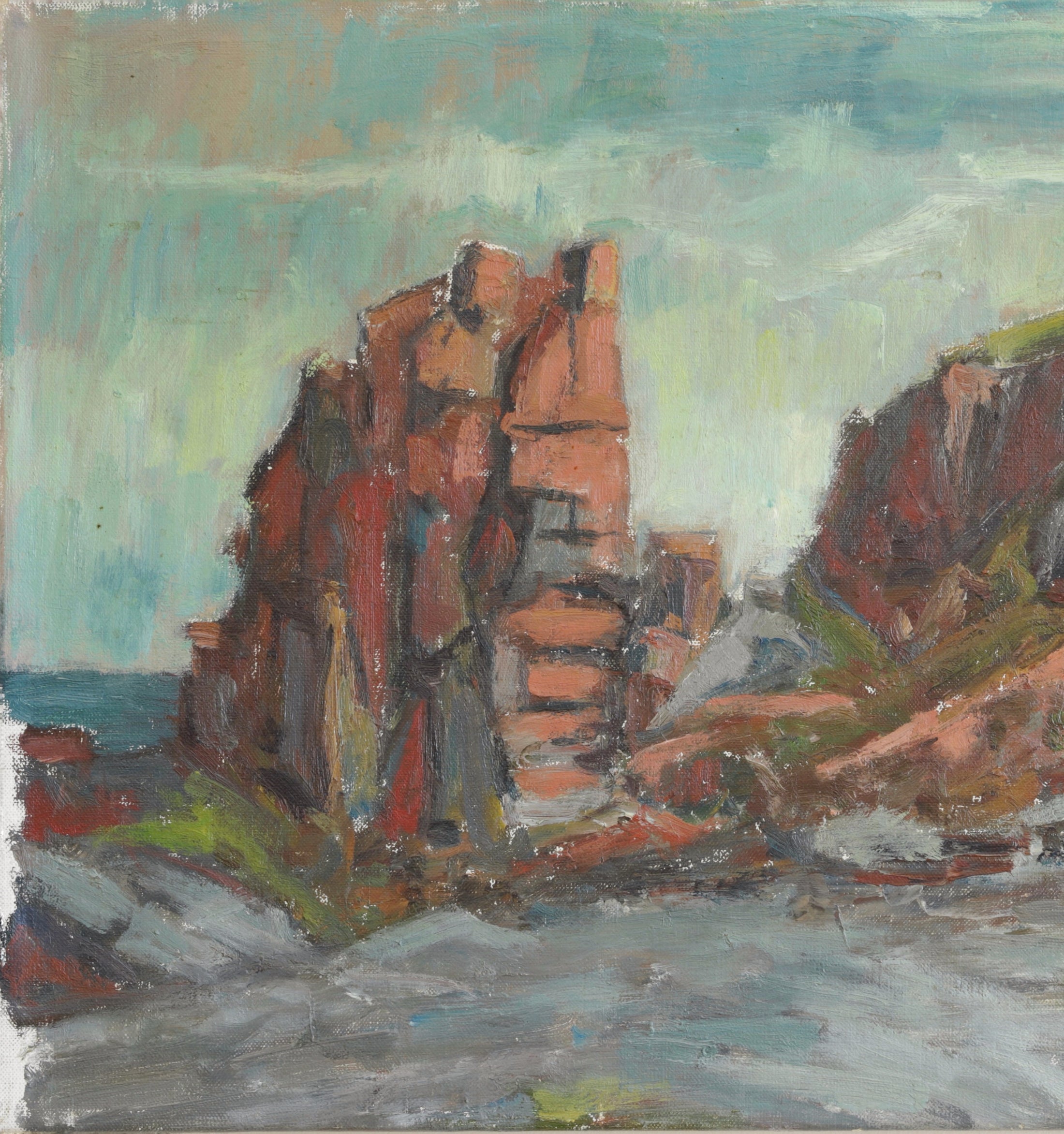 Mid Century Original Coastal Oil Painting From Sweden