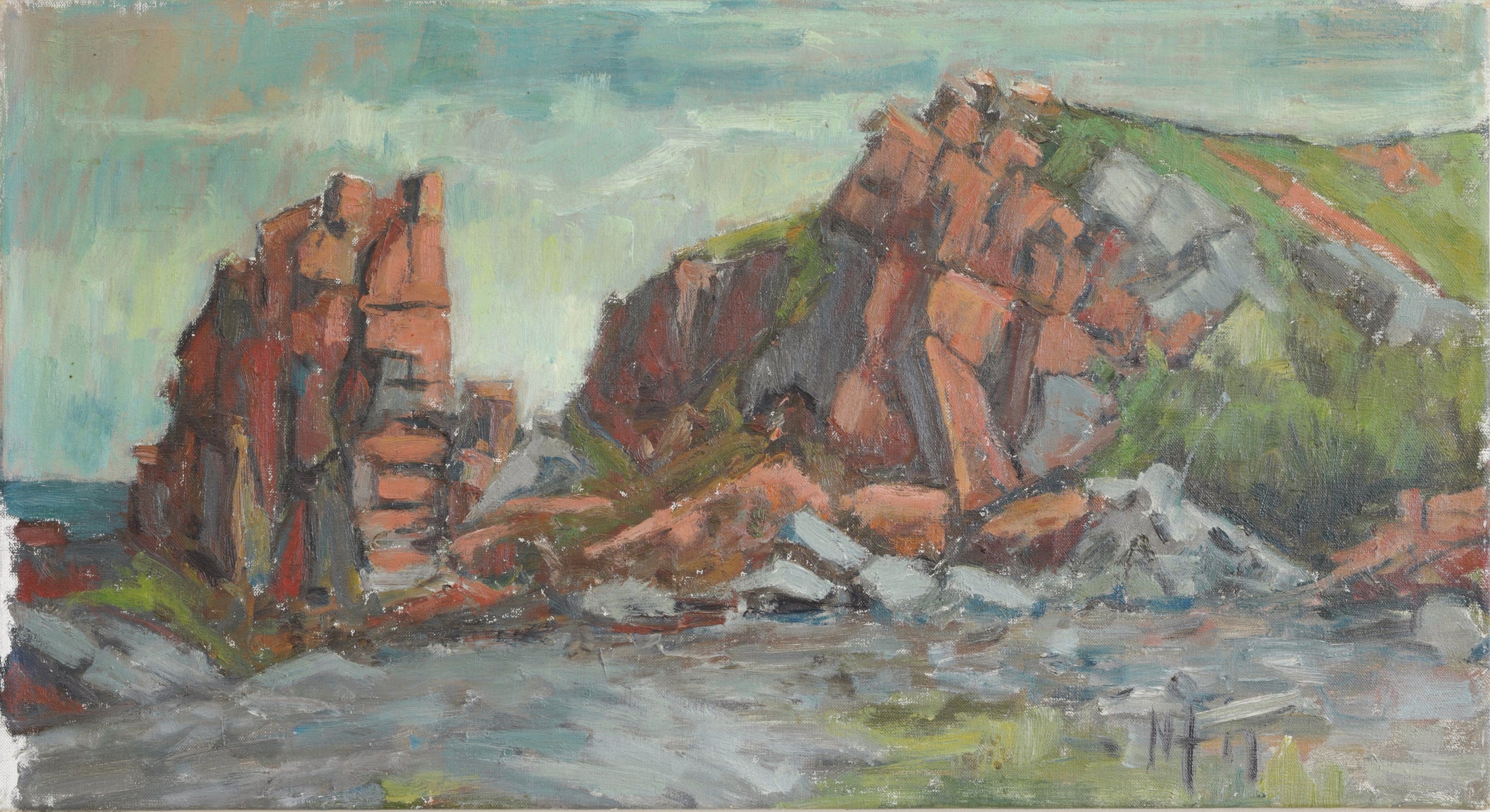 Mid Century Original Coastal Oil Painting From Sweden