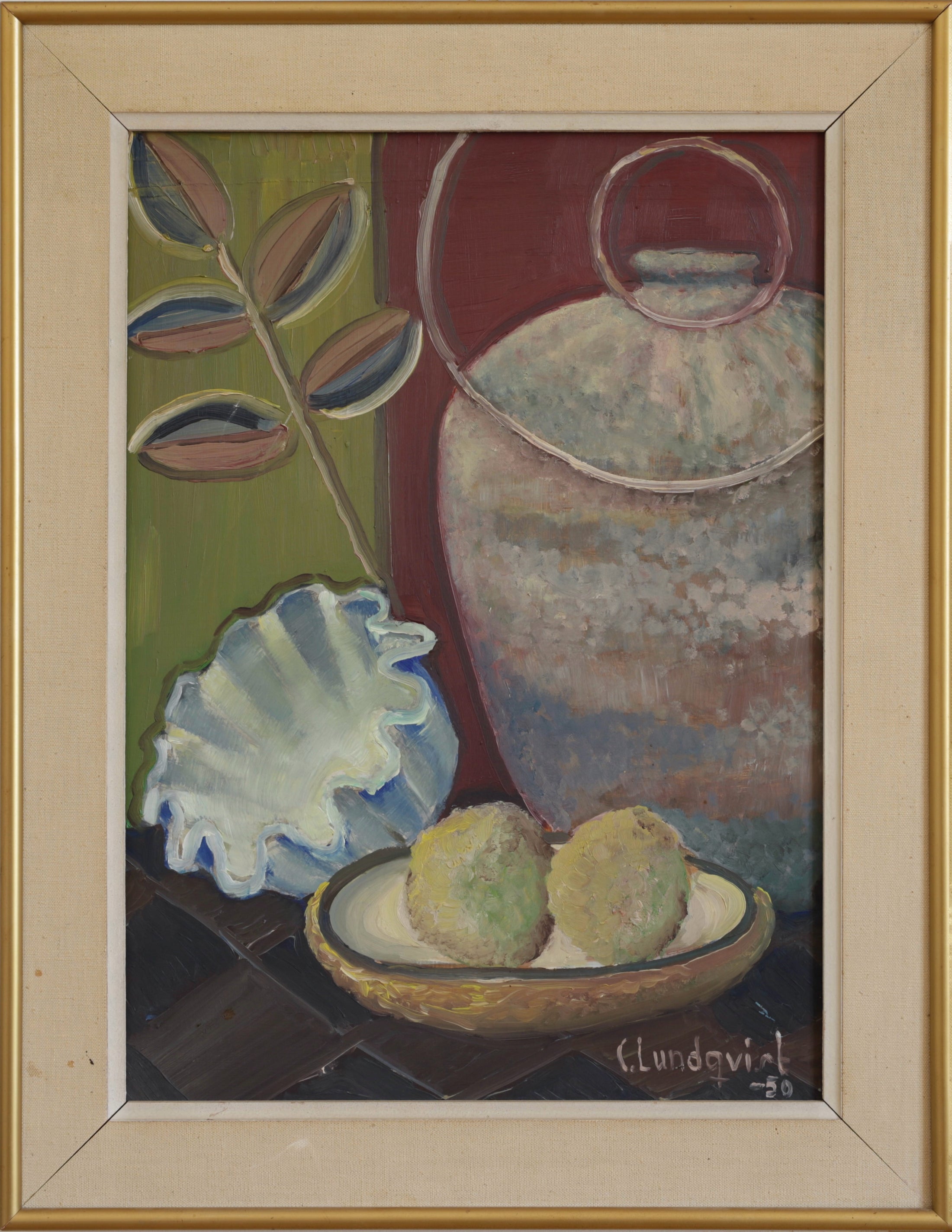 Mid Century Vintage Original Colorful Still Life Oil Painting from Sweden