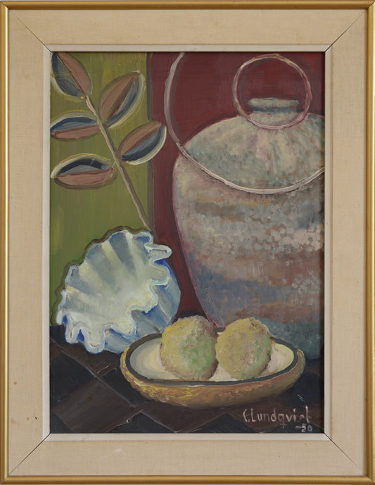 Mid Century Vintage Original Colorful Still Life Oil Painting from Sweden