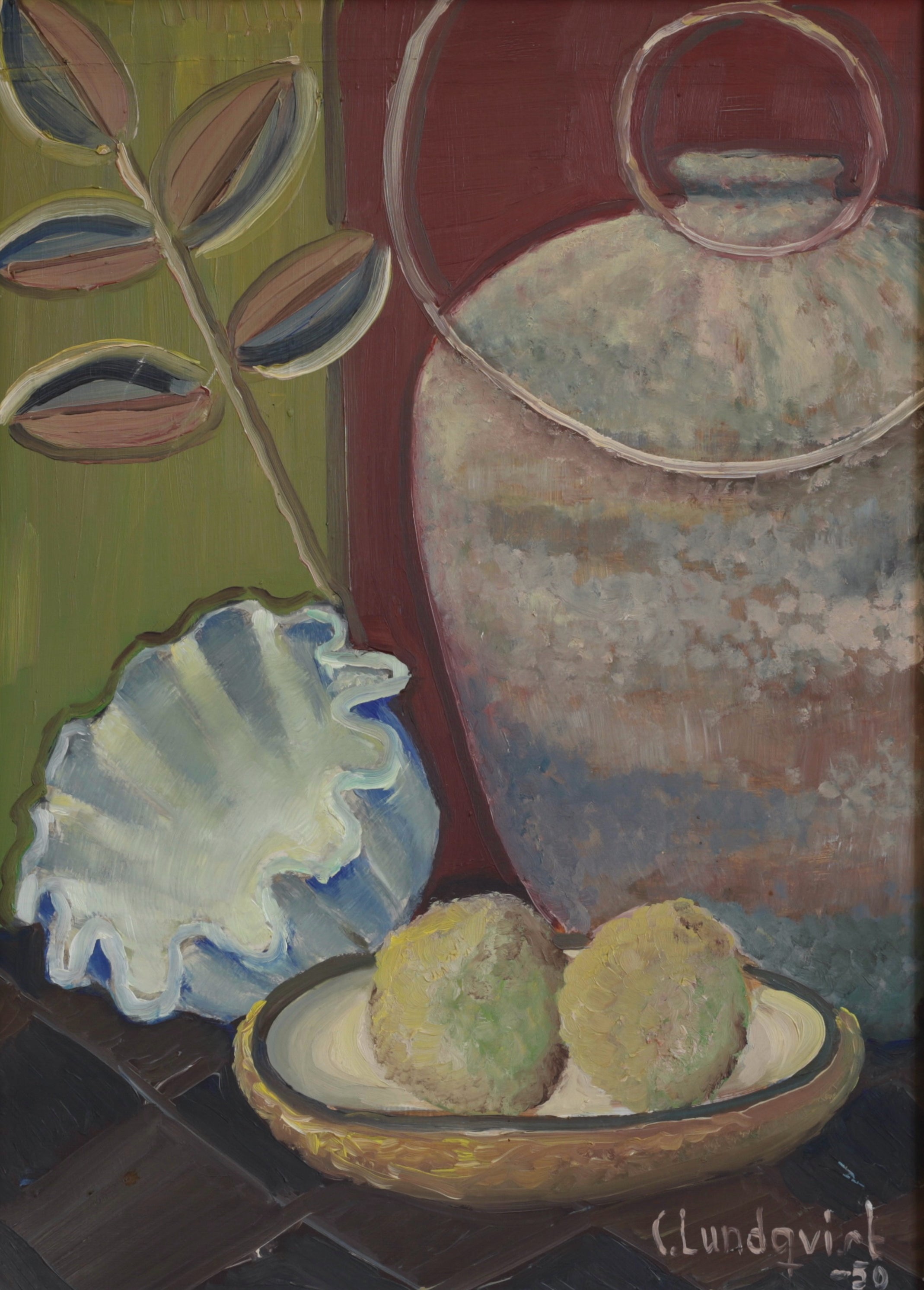 Mid Century Vintage Original Colorful Still Life Oil Painting from Sweden