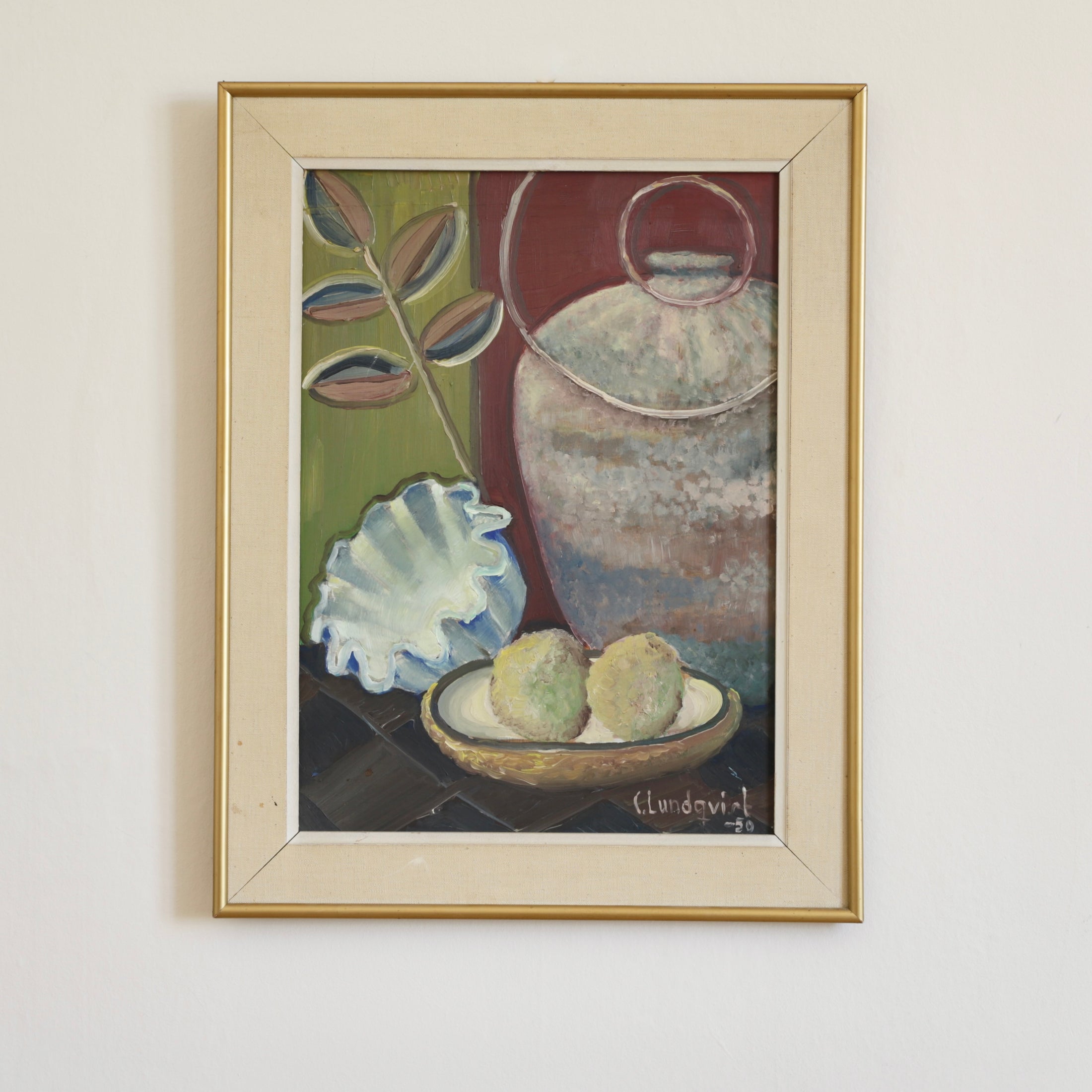 Mid Century Vintage Original Colorful Still Life Oil Painting from Sweden