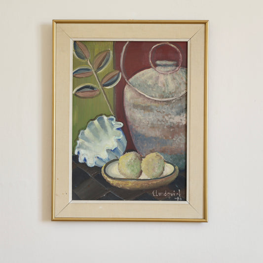 Mid Century Vintage Original Colorful Still Life Oil Painting from Sweden