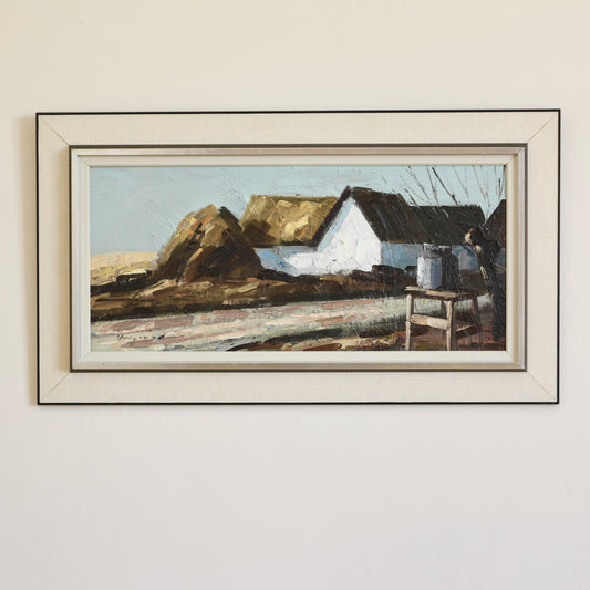 Original Vintage Mid Century Farmhouse Oil Painting Sweden