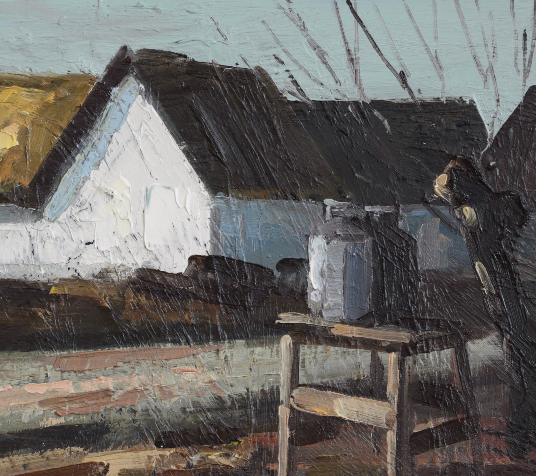 Original Vintage Mid Century Farmhouse Oil Painting Sweden