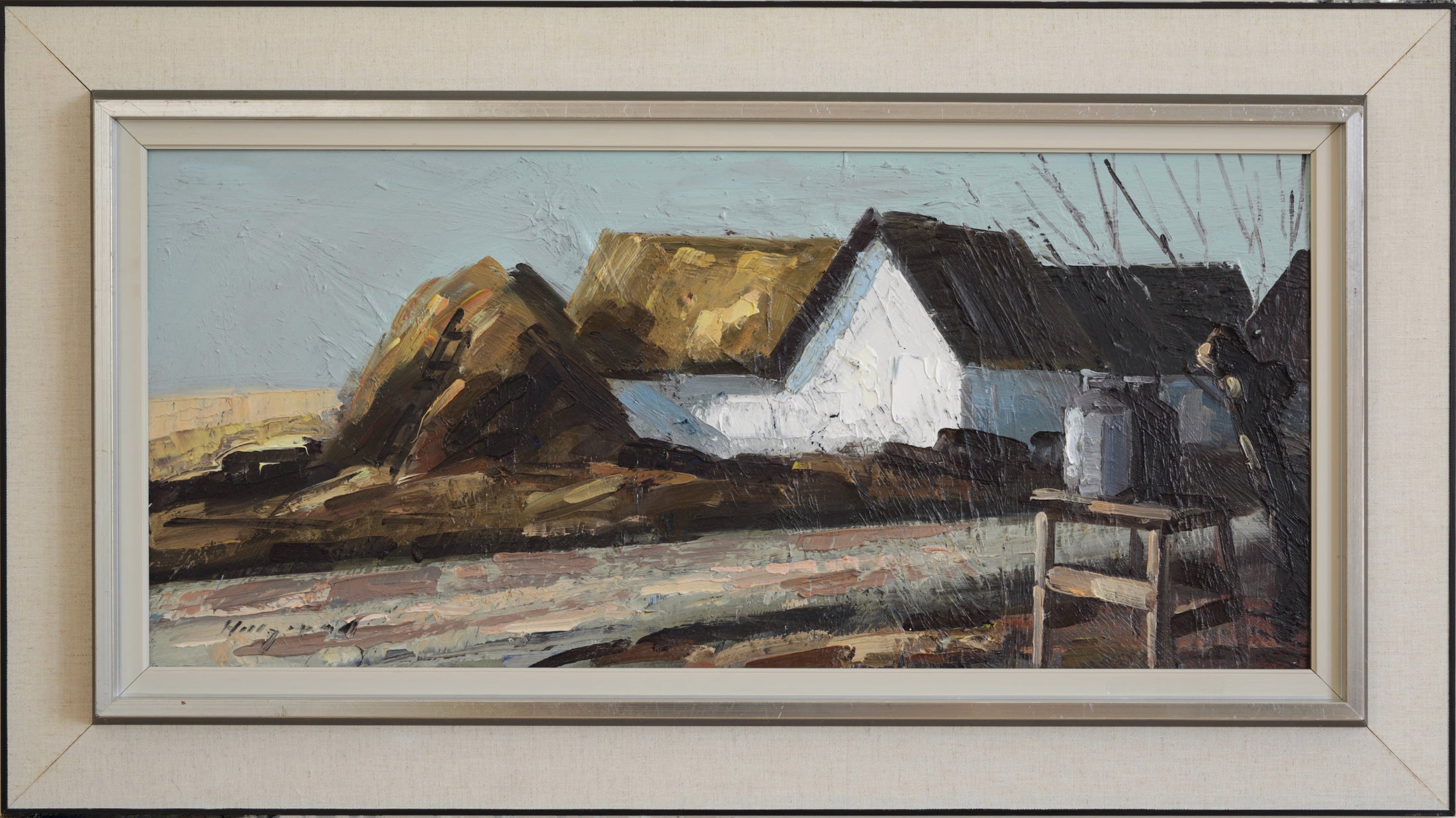 Original Vintage Mid Century Farmhouse Oil Painting Sweden