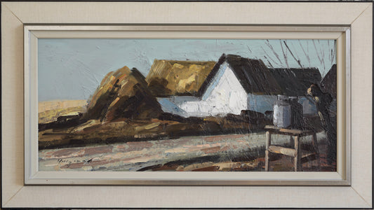 Original Vintage Mid Century Farmhouse Oil Painting Sweden