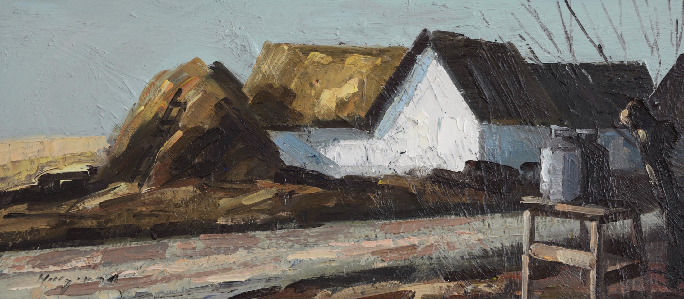 Original Vintage Mid Century Farmhouse Oil Painting Sweden
