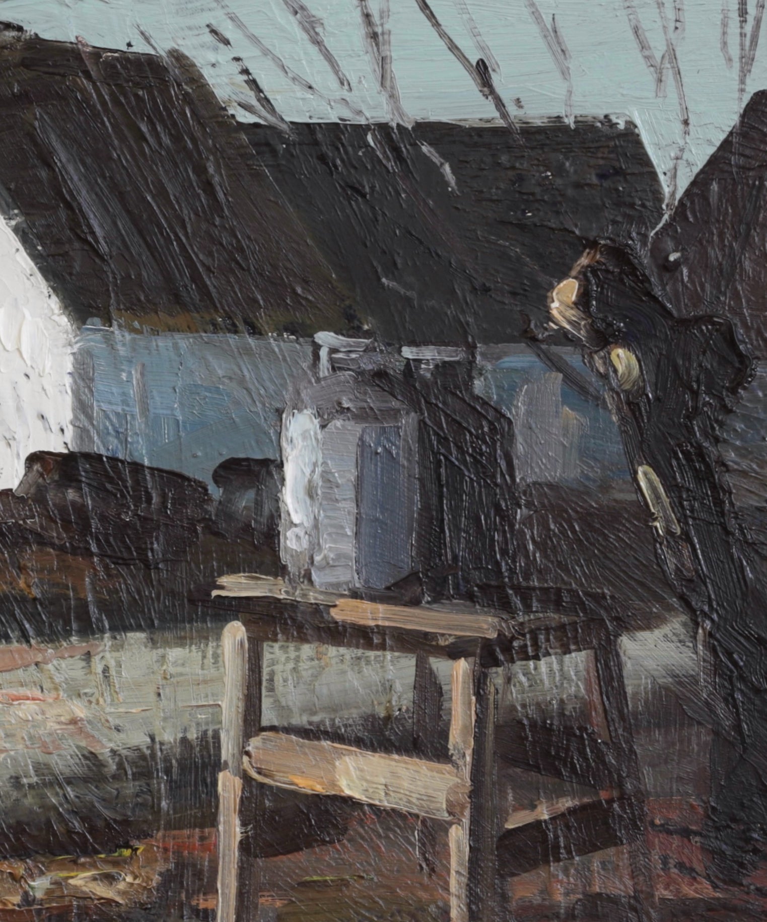 Original Vintage Mid Century Farmhouse Oil Painting Sweden