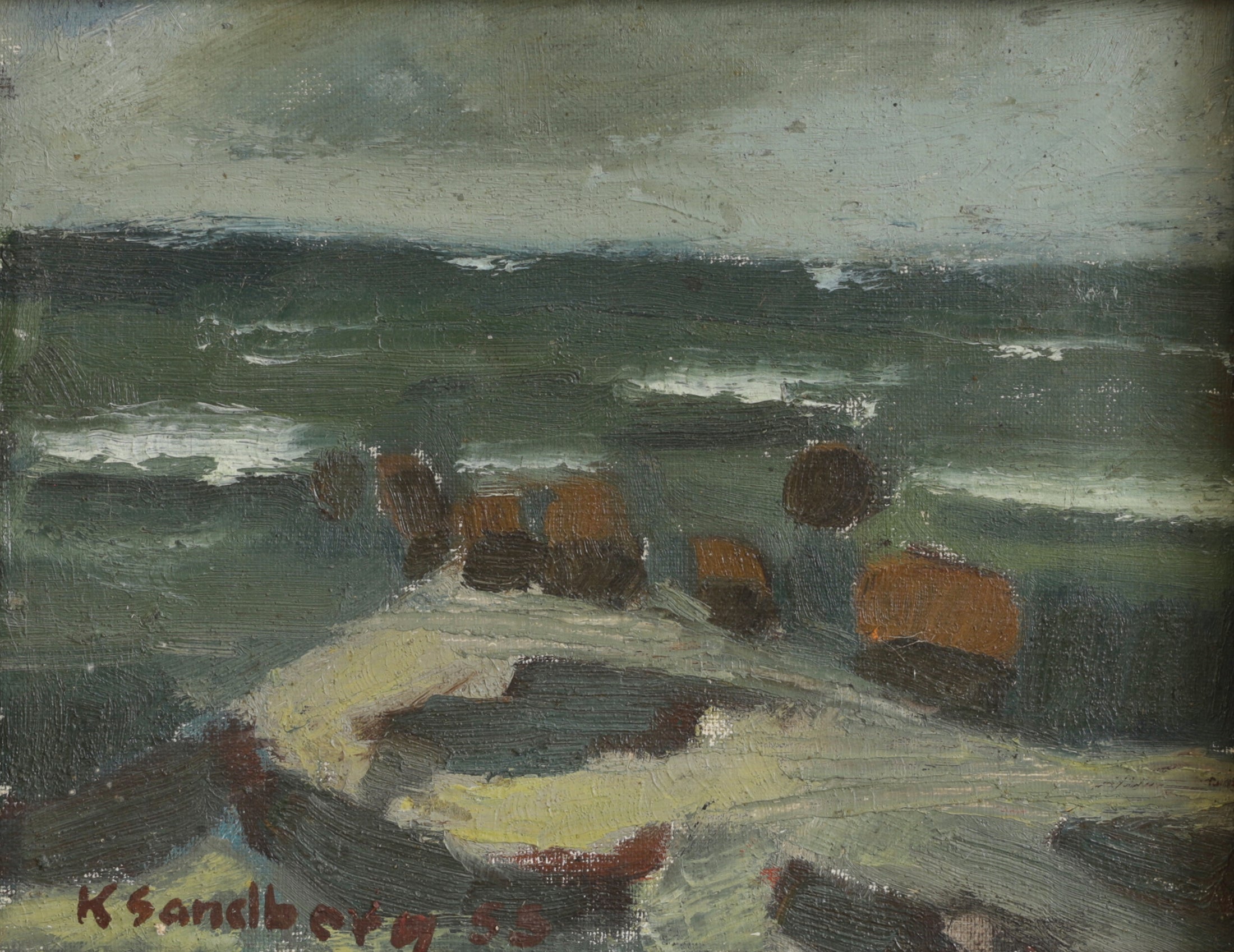 Original Mid Century 1955 Seascape Oil Painting Vintage Art Room Sweden
