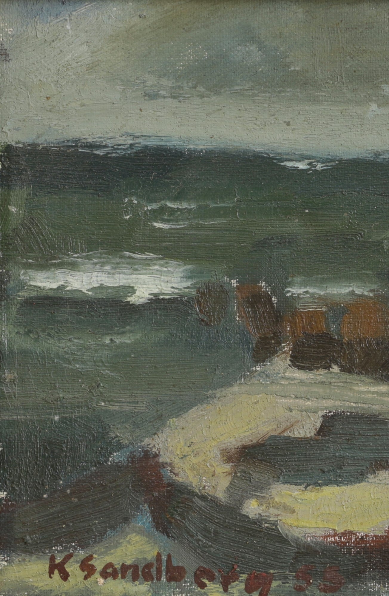 Original Mid Century 1955 Seascape Oil Painting Vintage Art Room Sweden