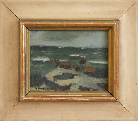 Original Mid Century 1955 Seascape Oil Painting Vintage Art Room Sweden