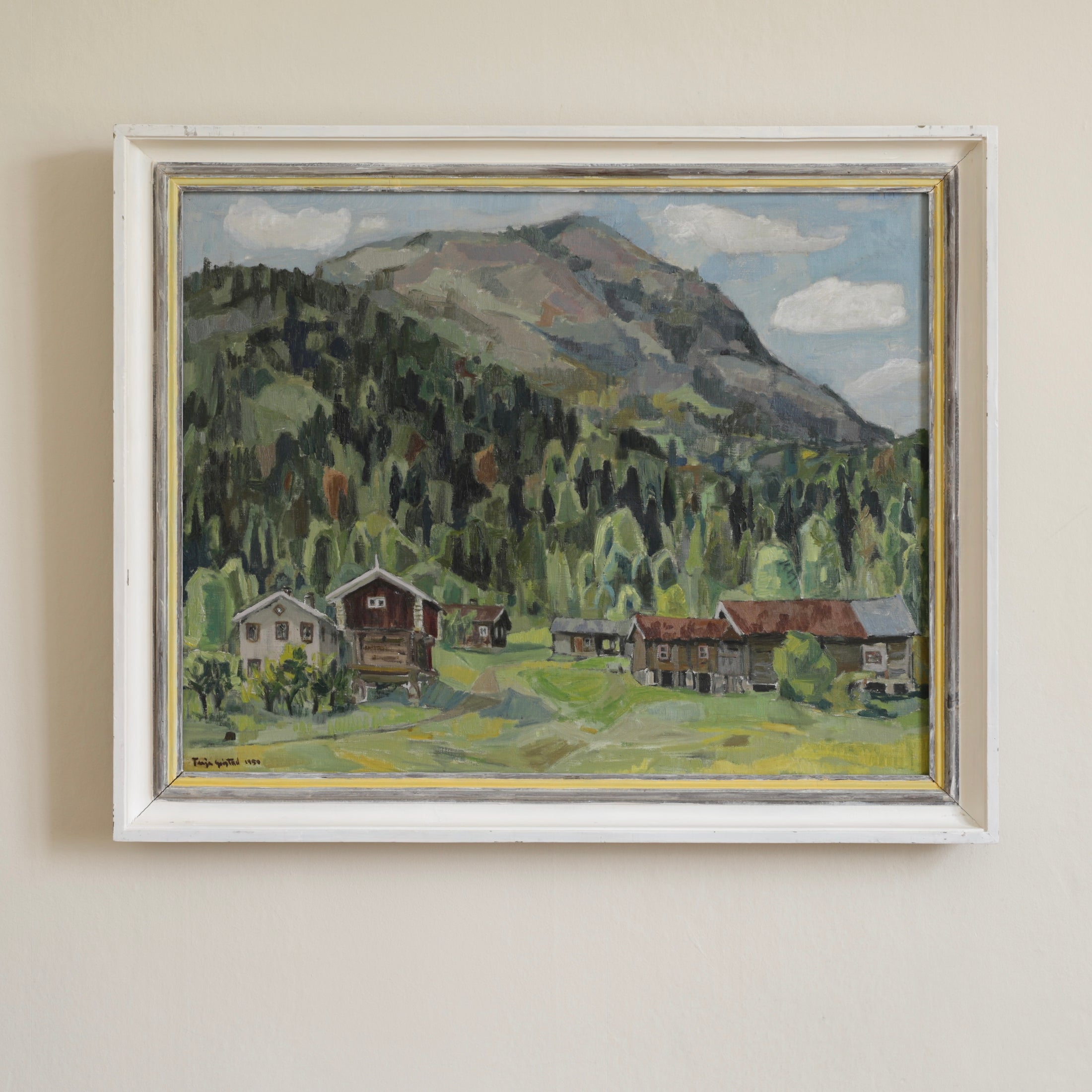 Mid Century Original Mountain Landscape Oil Painting From Sweden