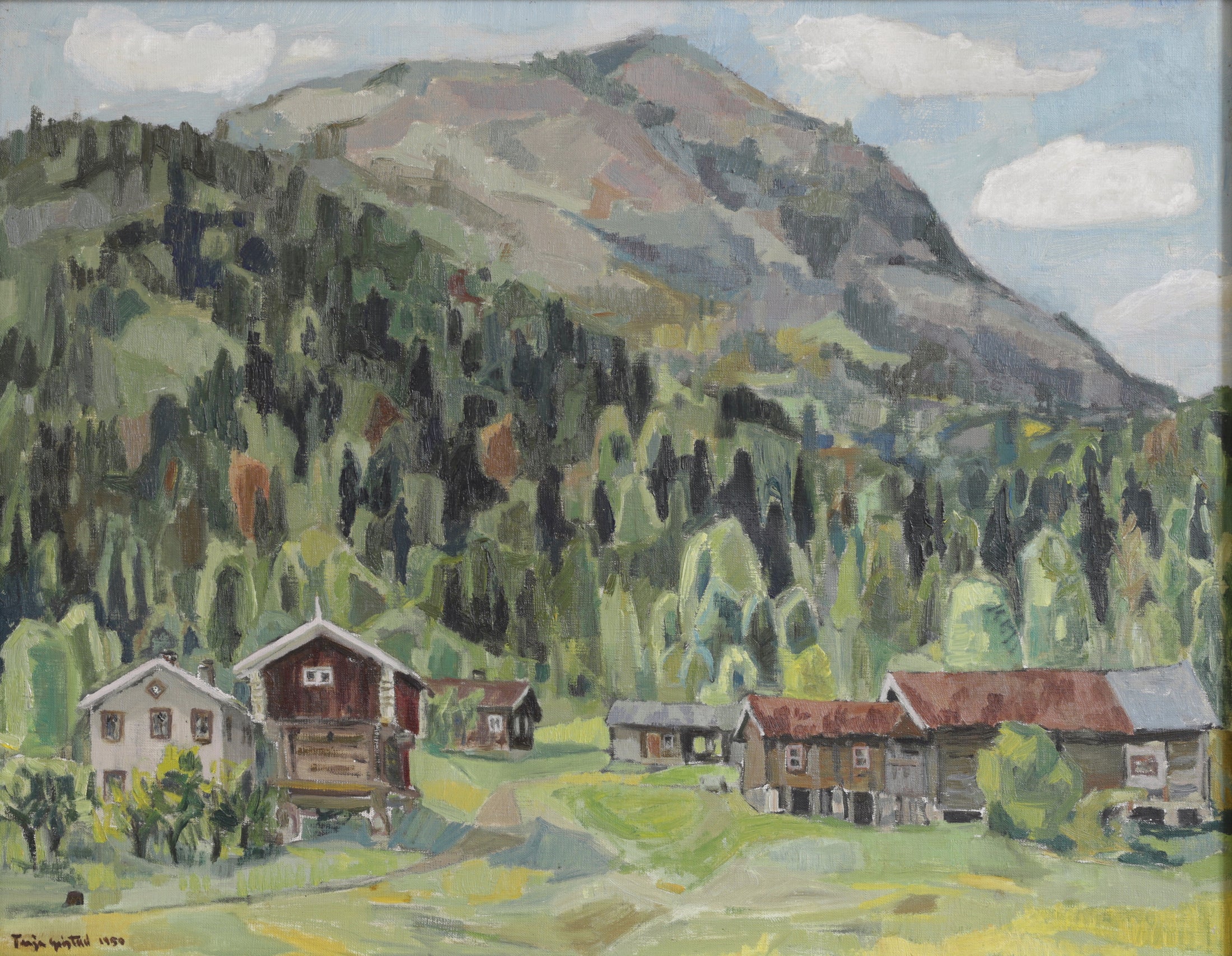 Mid Century Original Mountain Landscape Oil Painting From Sweden