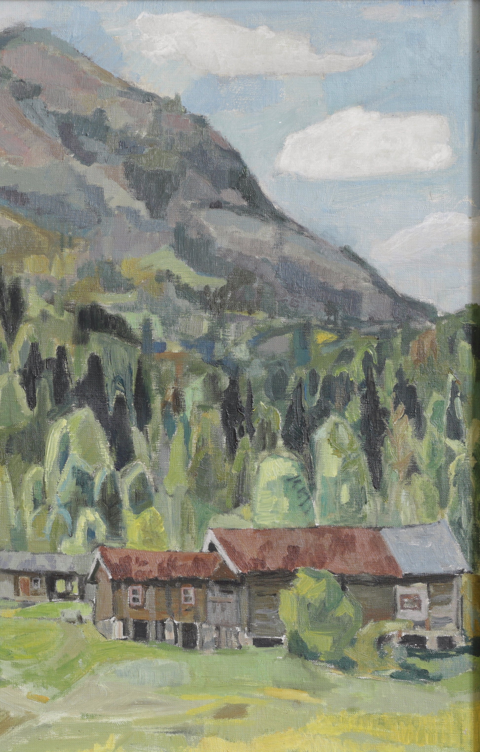 Mid Century Original Mountain Landscape Oil Painting From Sweden