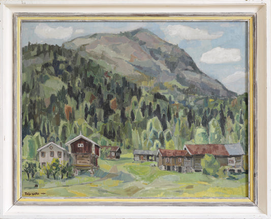 Mid Century Original Mountain Landscape Oil Painting From Sweden