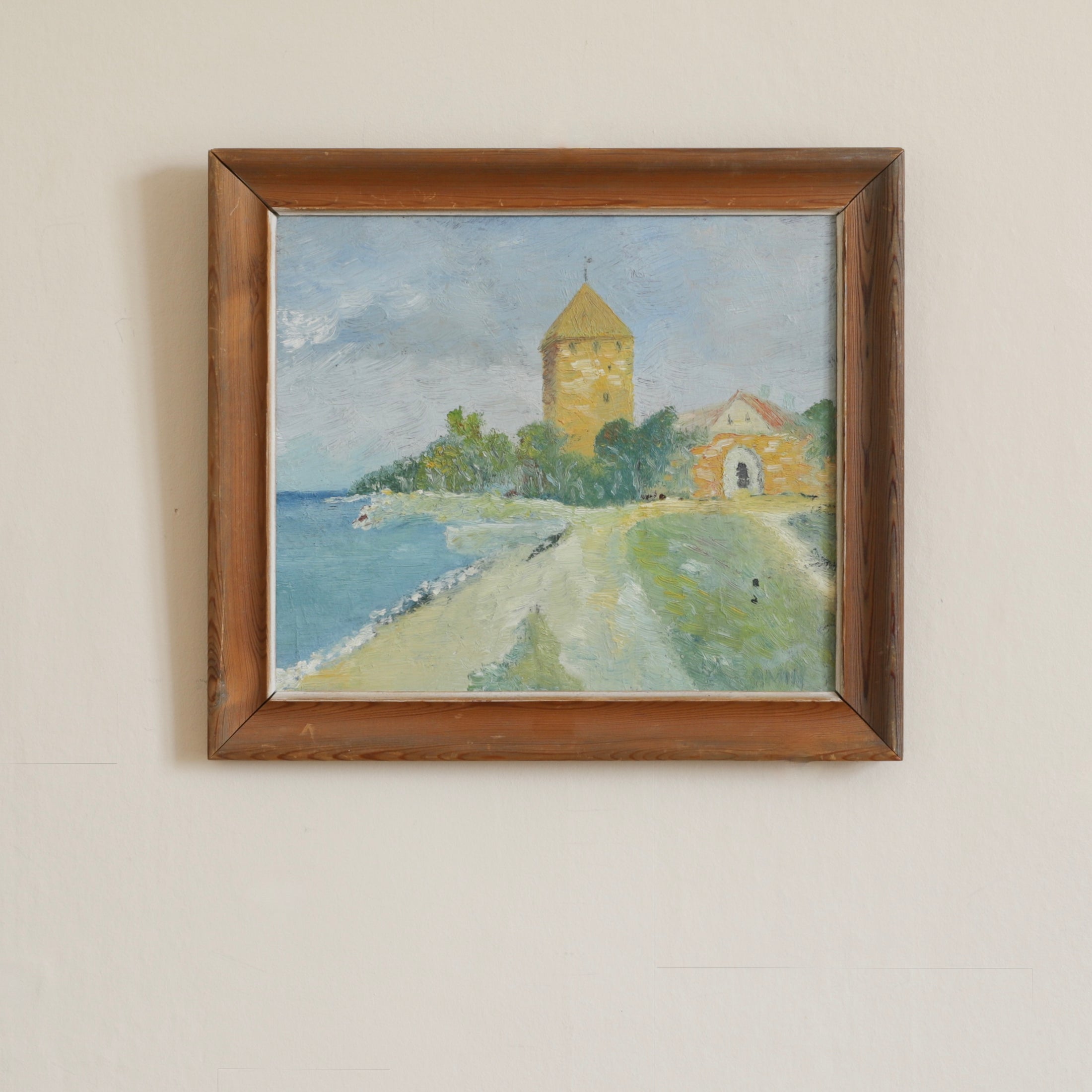 Vintage Original Coastal Oil Painting from Sweden