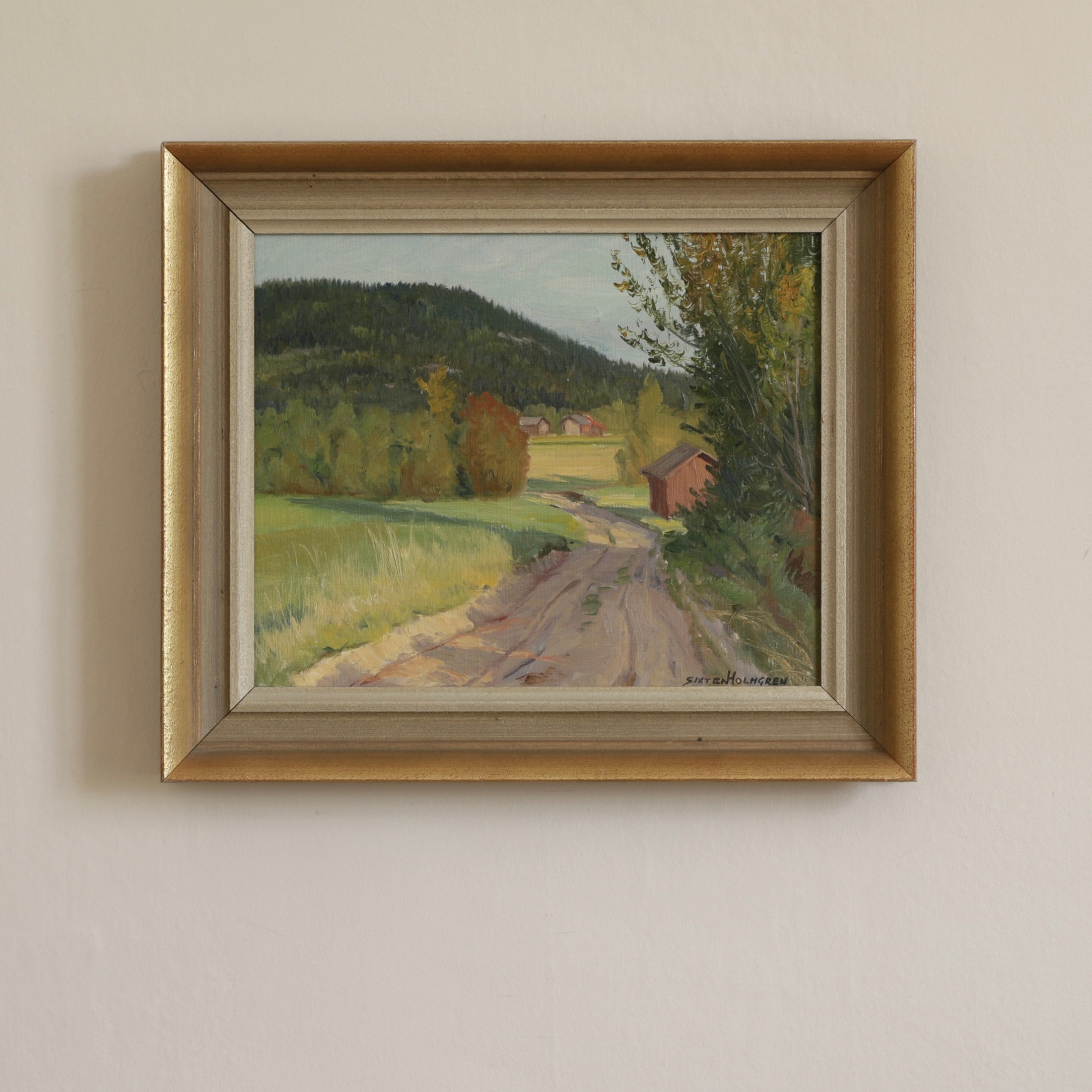 Mid Century Landscape Oil Painting From Sweden by S Holmgren