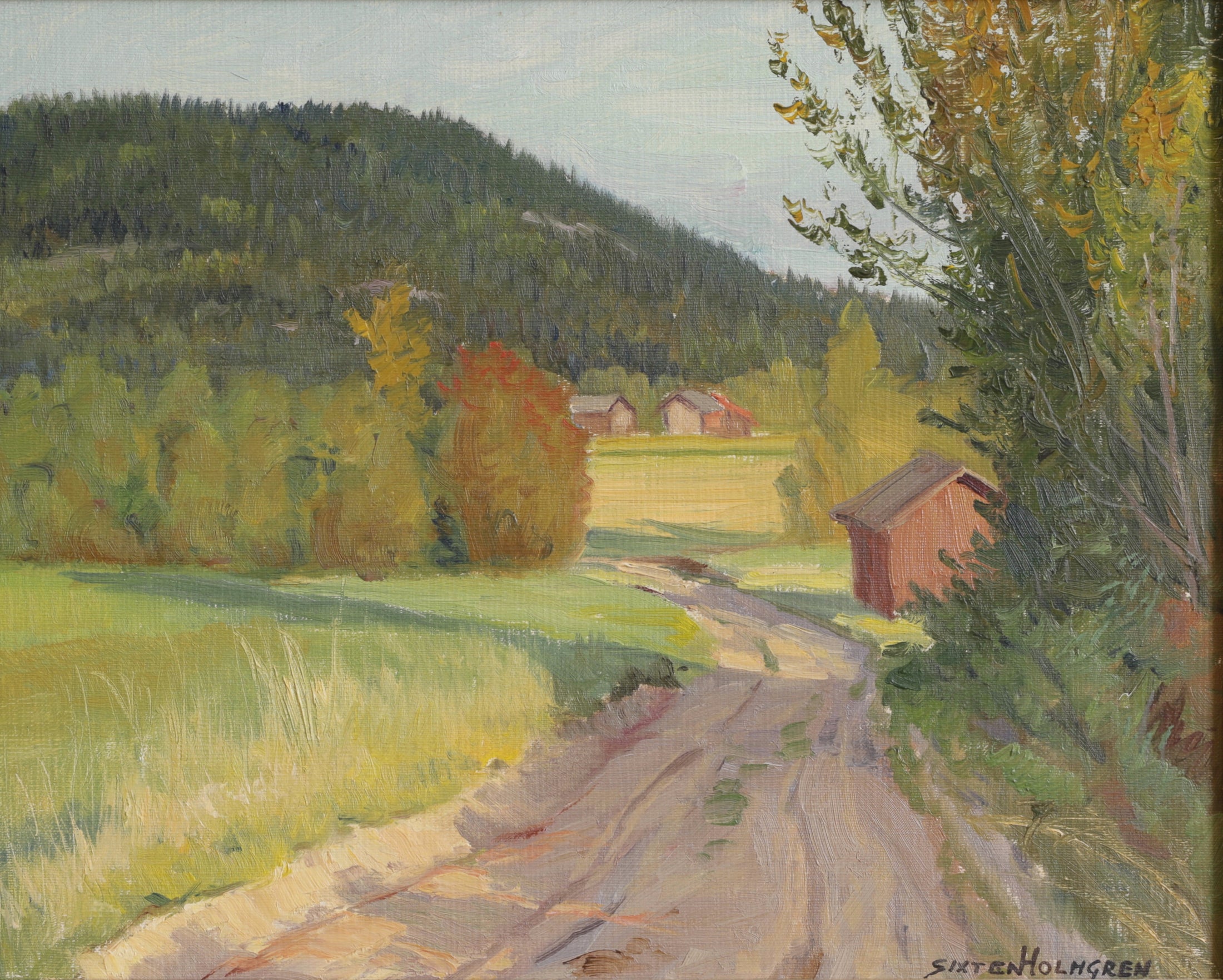 Mid Century Landscape Oil Painting From Sweden by S Holmgren
